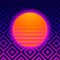  Retro background Geometric With Vaporwave Sun vector