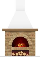 An ancient brick hearth with fire. Brick arch with fireplace or stove vector