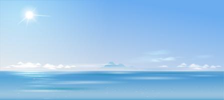 Background cloudy landscape over the sea. Panoramic wide banner. Nature. Vector graphics.