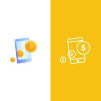 Logotipo de pago de dinero móvil. Un teléfono con monedas de dólar de oro. vector