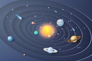 Paper art of Solar system circle background. vector