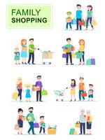 Conjunto de personas cargando bolsas con las compras. vector