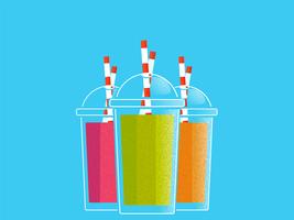 Colored smoothies for healthy lifestyles. Glasses with tubes. Vector illustration of a texture