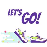 Running sneakers. Lineart. Text Let's go Vector Flat Illustration