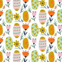 Cute Pattern With Ornamental Easter Eggs With Flowers And Leaves vector