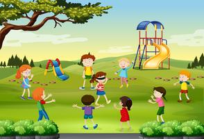 Children playing blind folded in the park vector