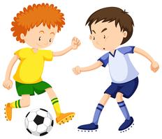 Boys playing soccer together vector