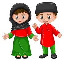 Afganistán niño y niña en traje tradicional vector
