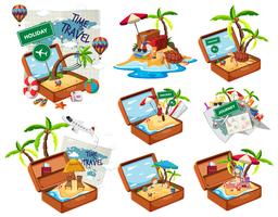 Set of beach in the travel luggage vector