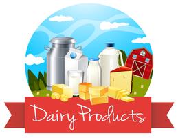 Productos lácteos con texto. vector