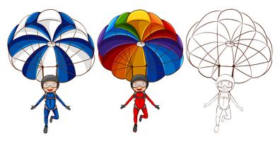 Three drawing styles of man parachute vector