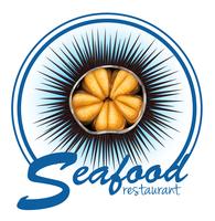 Etiqueta de comida de erizo de mar en blanco vector