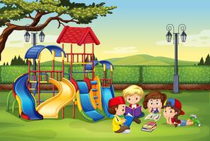 Children reading in the park vector