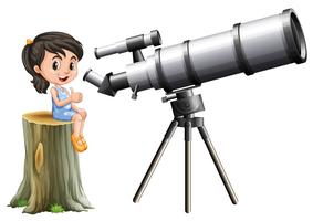 Little girl looking through telescope vector