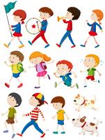 Boys and girls in many actions vector