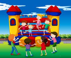 Kids bouncing on the playhouse vector