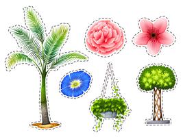 Sticker set with different kinds of plants vector