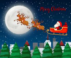 Merry Christmas santa sleigh with reindeer vector