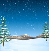 Nature scene with snow falling at night vector