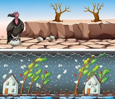 Two scenes with drought and rainstorm vector