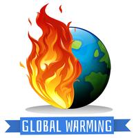 Global warming with earth on flame vector