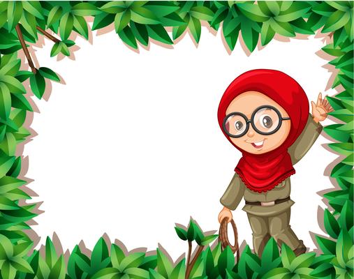 A muslim girl scout on nature frame
