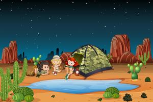 Children camping in the desert vector