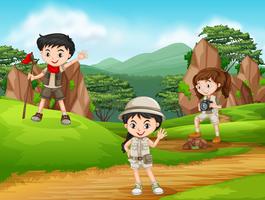 Camping kids in nature vector