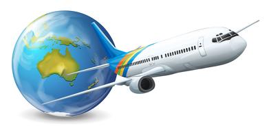 Earth globe and airplane vector