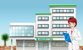 A doctor outside the hospital building vector