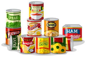 Different types of canned food vector