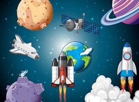 Scene of rocket ships in space vector