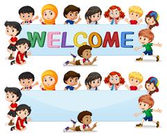 International kids on welcome banner vector