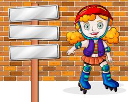 A girl rollerskating beside the empty signages vector