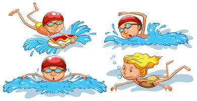 Bocetos coloreados de personas nadando