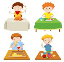 Boys eating at dining table vector