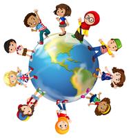 Children standing on globe vector