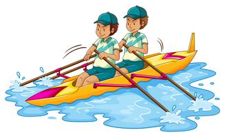 Two men rowing kayak vector