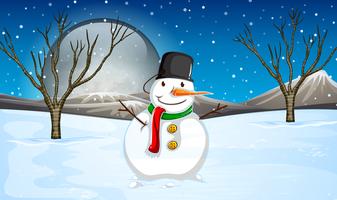 Snowman on the ground at night vector