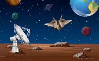 Space scene with satellite dish and spaceship  vector
