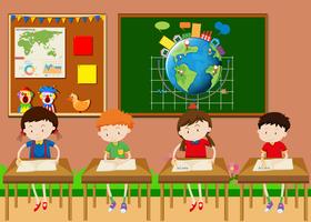 Many students learning in classroom vector