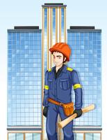 An engineer outside the tall building vector