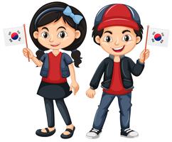 Niños con bandera de corea del sur vector