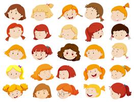 Caras de chicas en diferentes emociones. vector