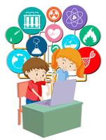 Boy and girl working on computer vector