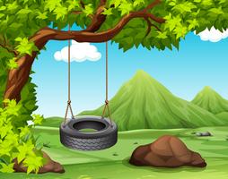 Scene with swing on the tree vector