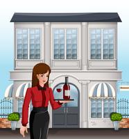A female server in front of a building vector