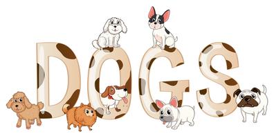 Word design with cute dogs vector