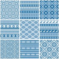 blue and white ornamental ethnic seamless patterns vector