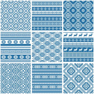blue and white ornamental ethnic seamless patterns